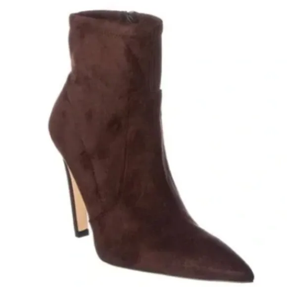Good American Icon Bootie Suede Chocolate Brown Heeled Pointy NEW NIB