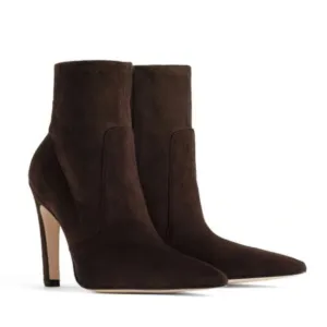Good American Icon Bootie Suede Chocolate Brown Heeled Pointy NEW NIB