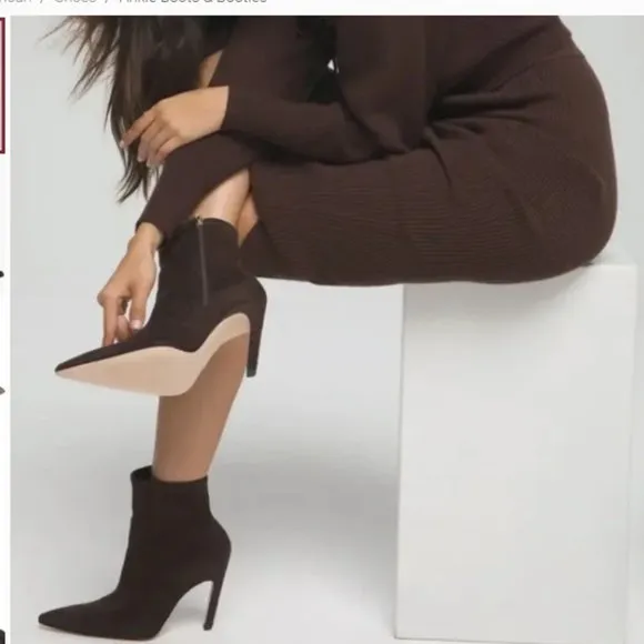 Good American Icon Bootie Suede Chocolate Brown Heeled Pointy NEW NIB