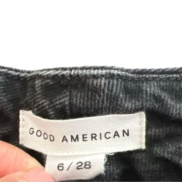 Good American Good Boy Black Wash Split Ankle Raw Hem Jean