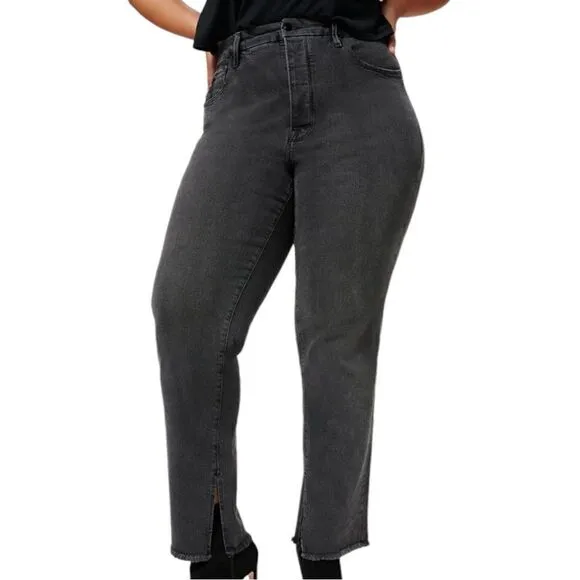 Good American Good Boy Black Wash Split Ankle Raw Hem Jean