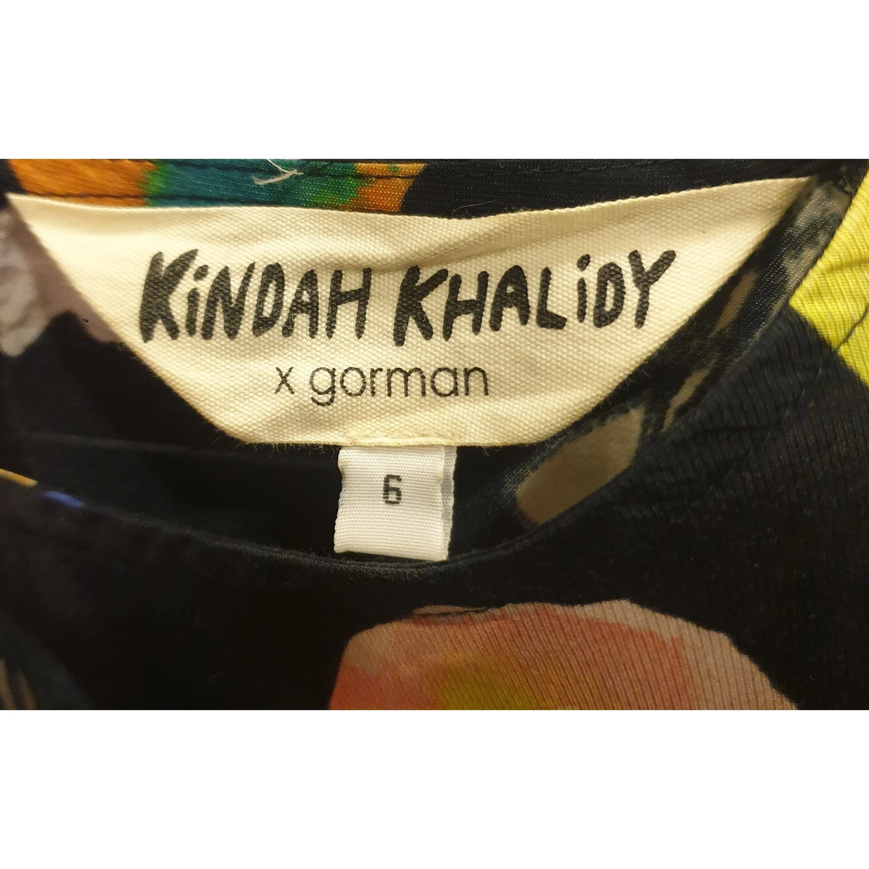Gorman x Khinda Khalidy preloved black sleeveless top with beautiful unique print size 6