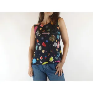 Gorman x Khinda Khalidy preloved black sleeveless top with beautiful unique print size 6