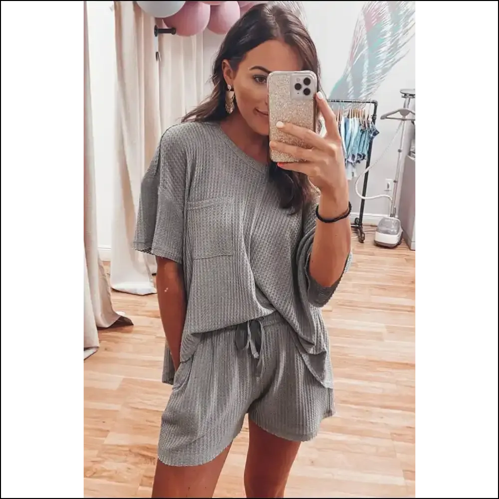 Gray Wfle Knit Shorts Set: Universe Made me Buy it ! 😜 Needful Things