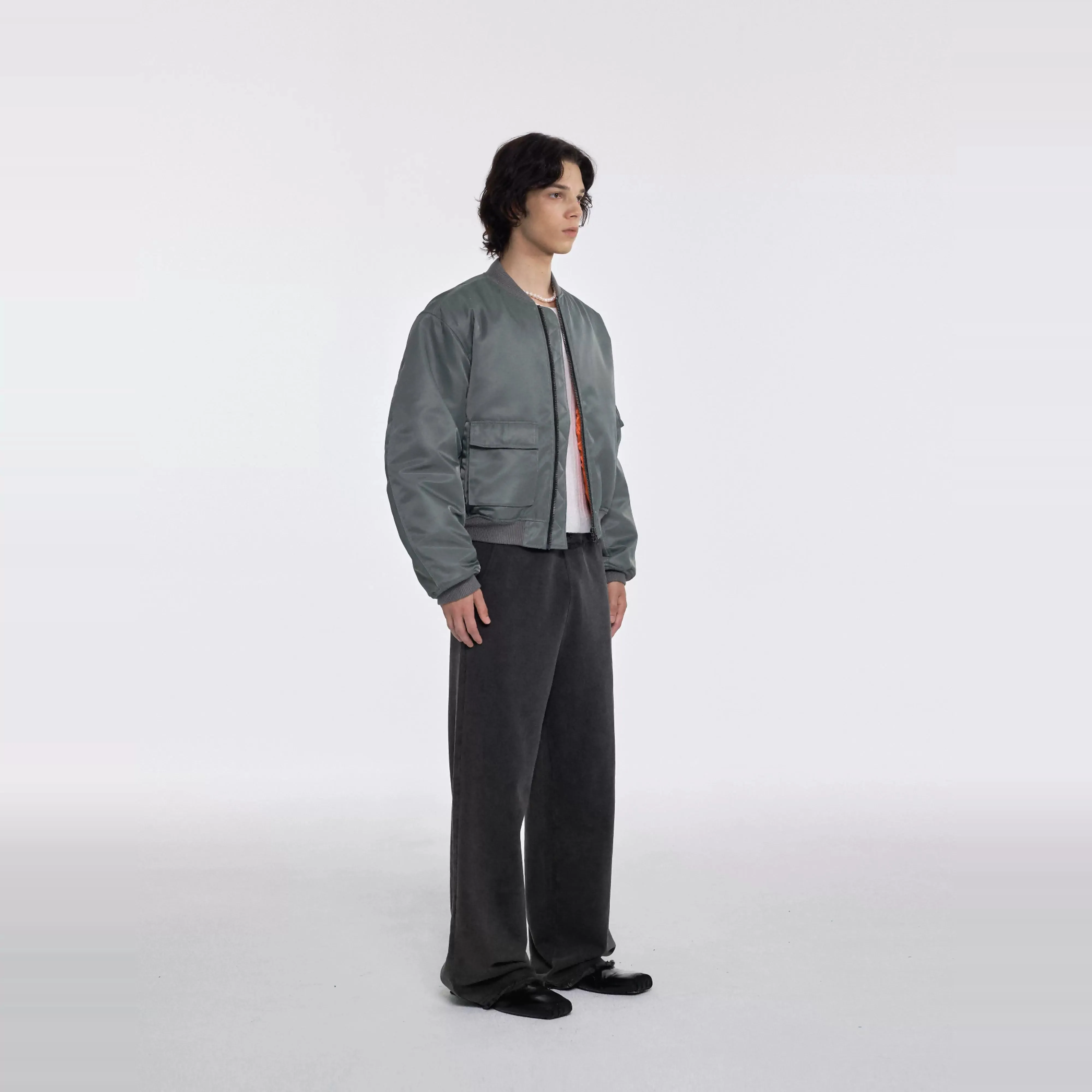 Green Short Pocket Flight Bomber Jacket