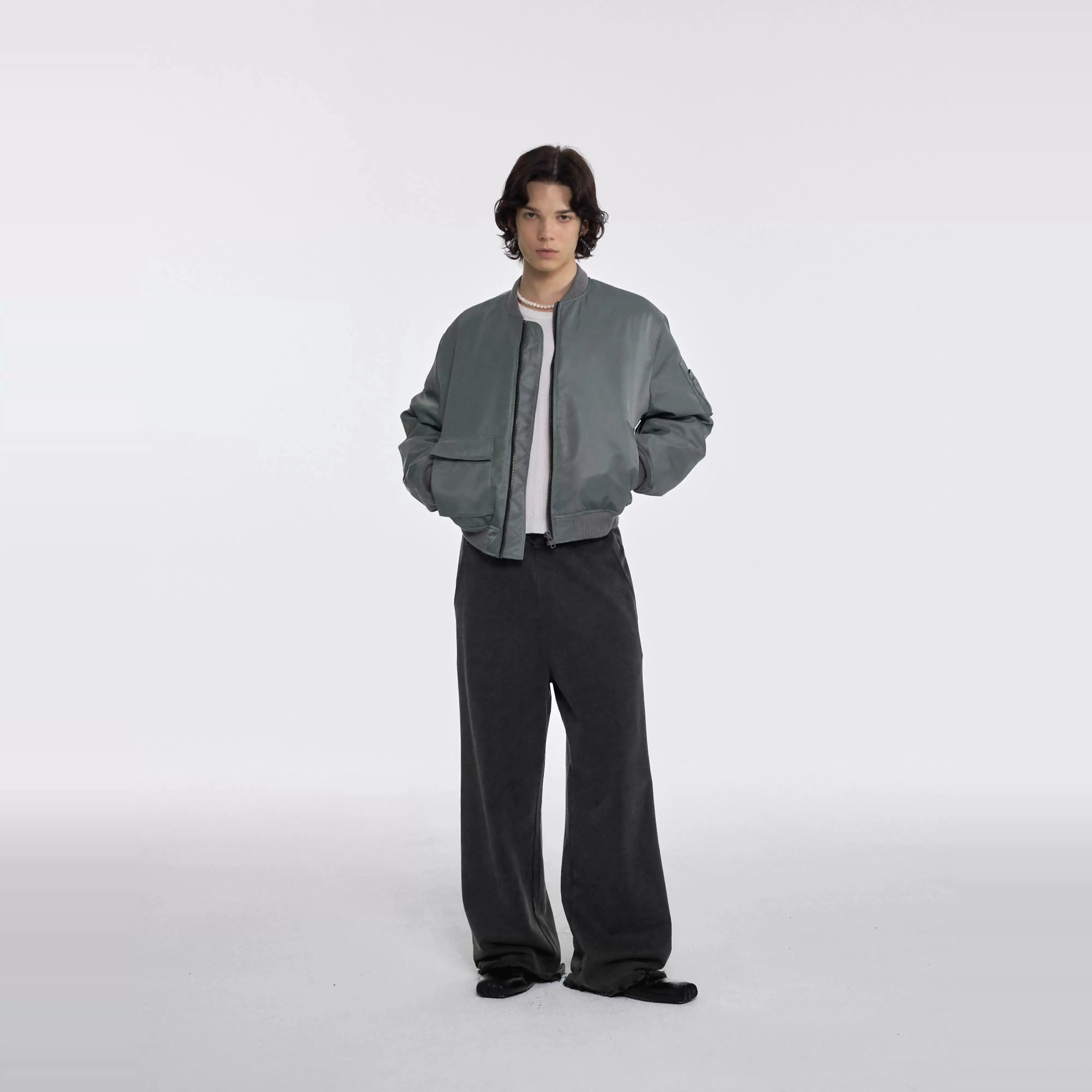 Green Short Pocket Flight Bomber Jacket