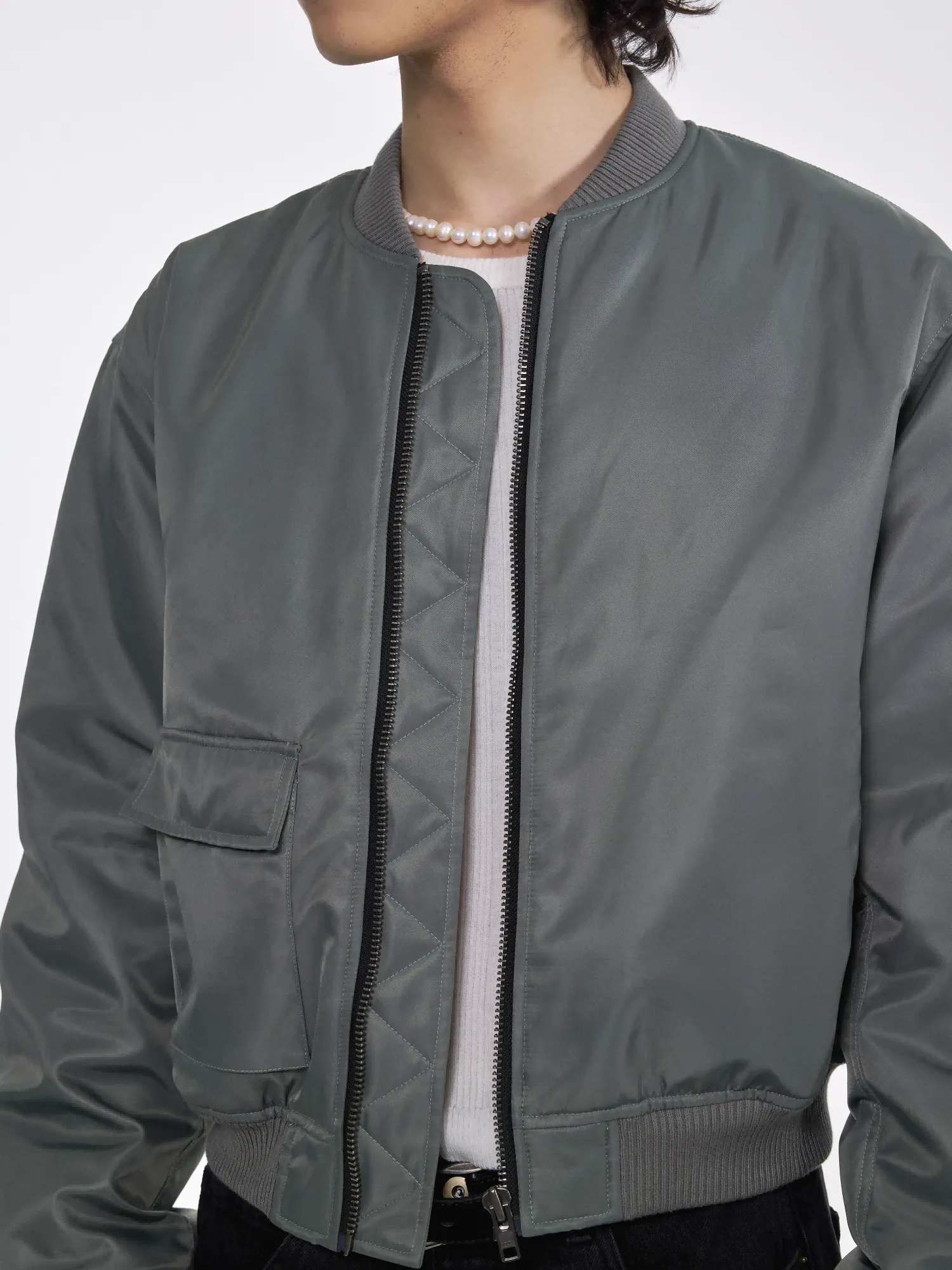 Green Short Pocket Flight Bomber Jacket