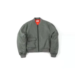 Green Short Pocket Flight Bomber Jacket