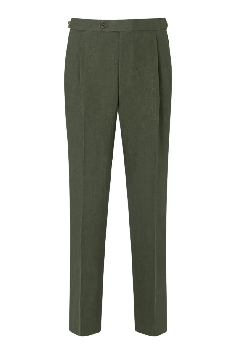 Green Single Pleat Linen Trousers
