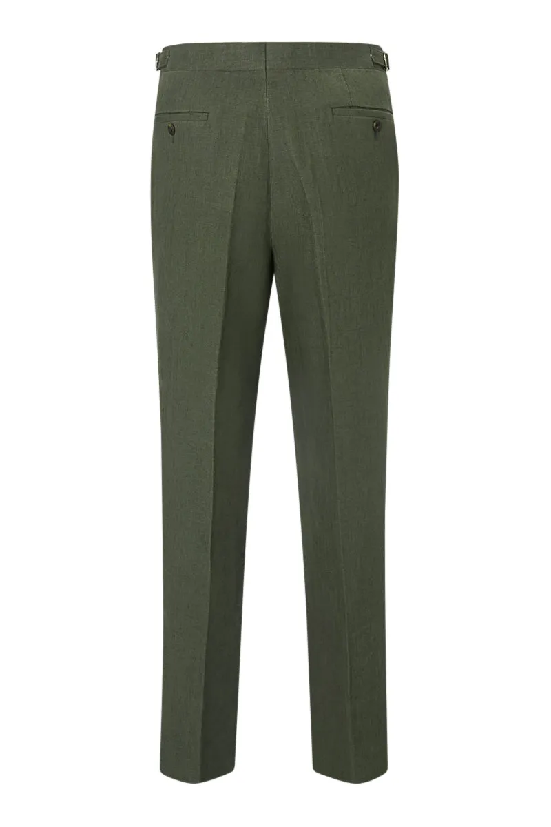 Green Single Pleat Linen Trousers