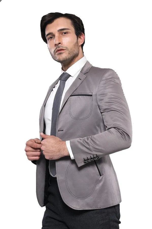 Grey Blazer With Patch Pockets | Wessi