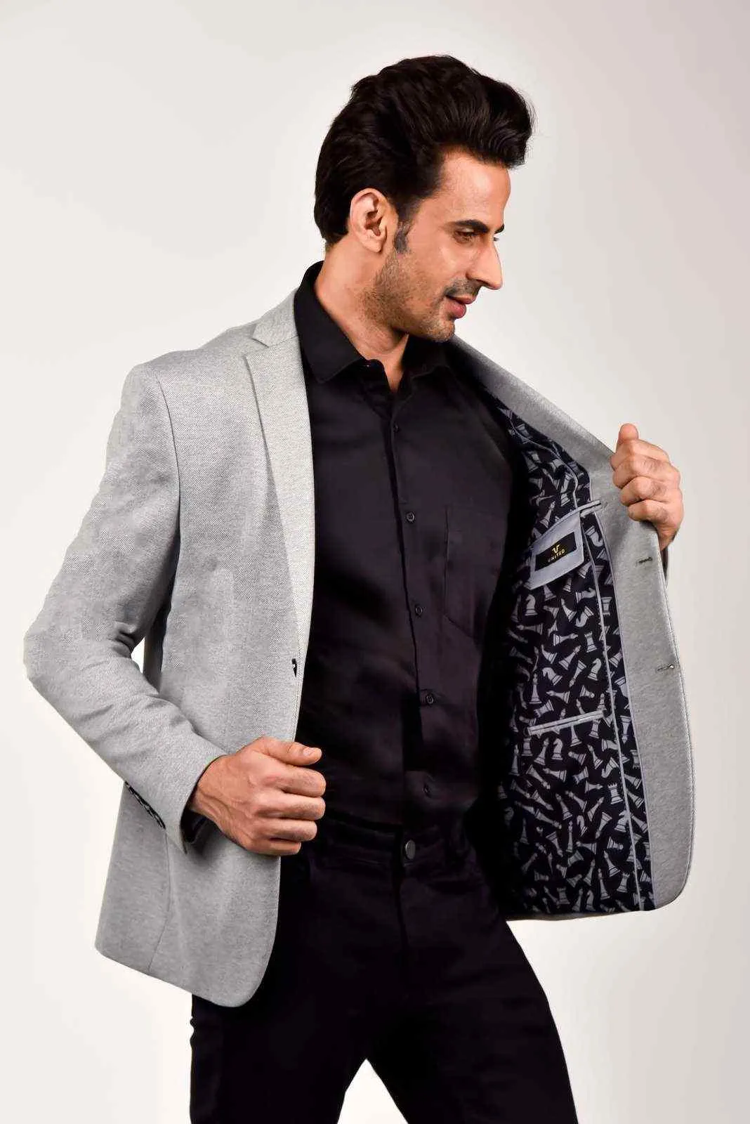 Grey Knitted Evening Blazer