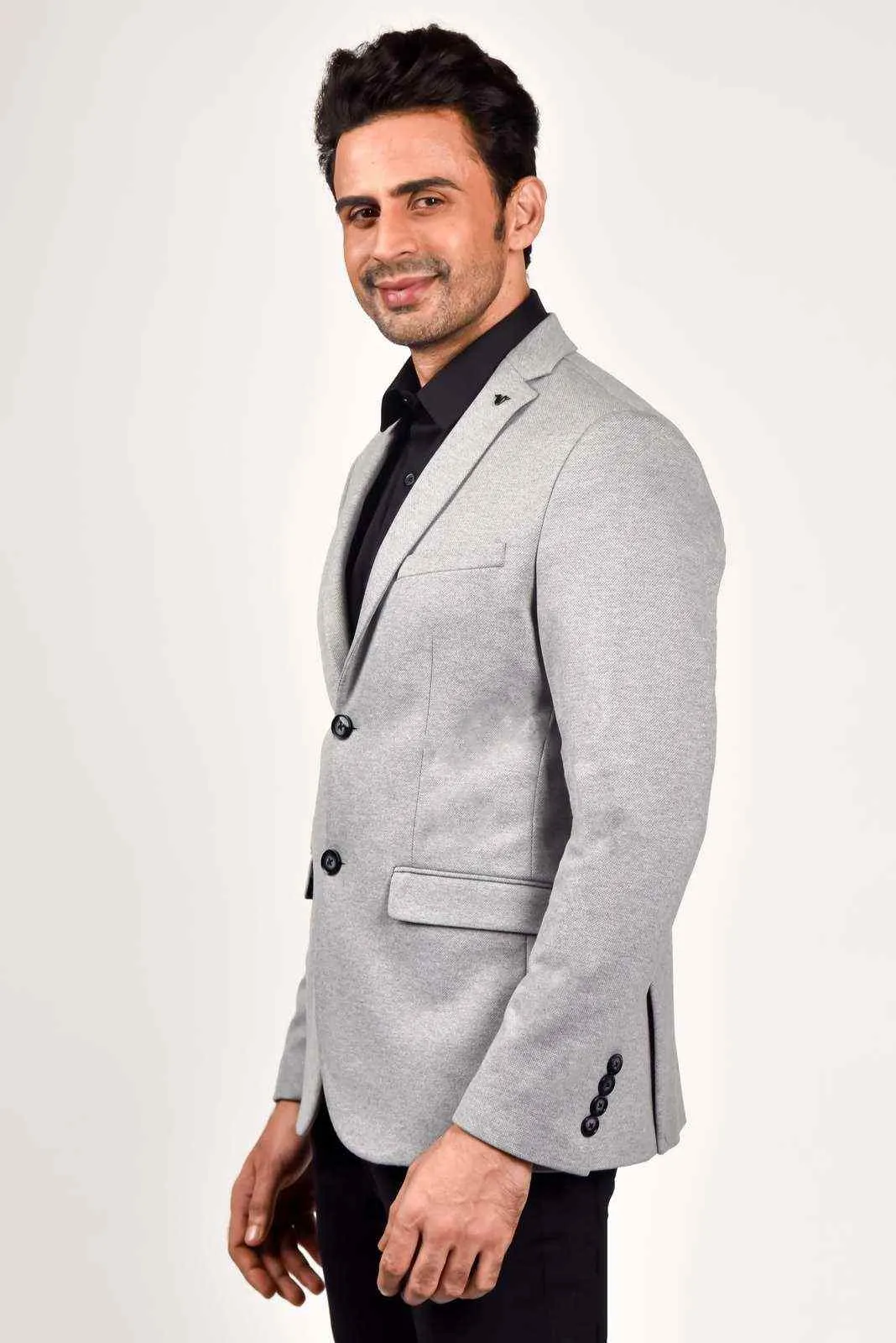 Grey Knitted Evening Blazer