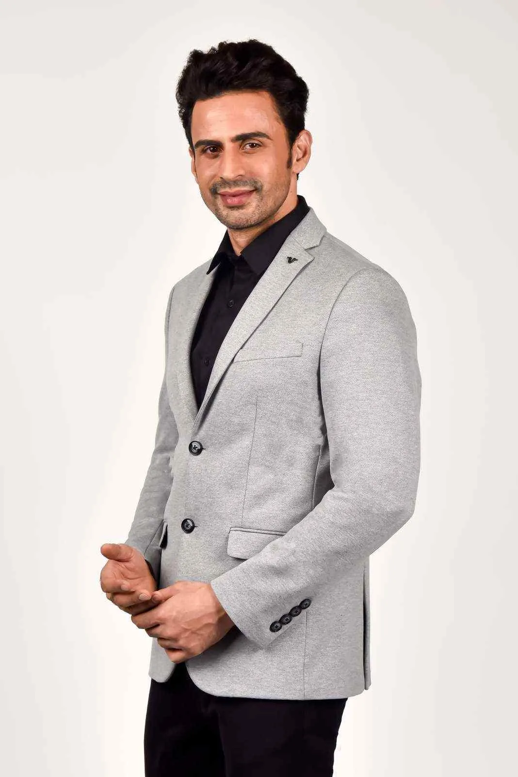 Grey Knitted Evening Blazer