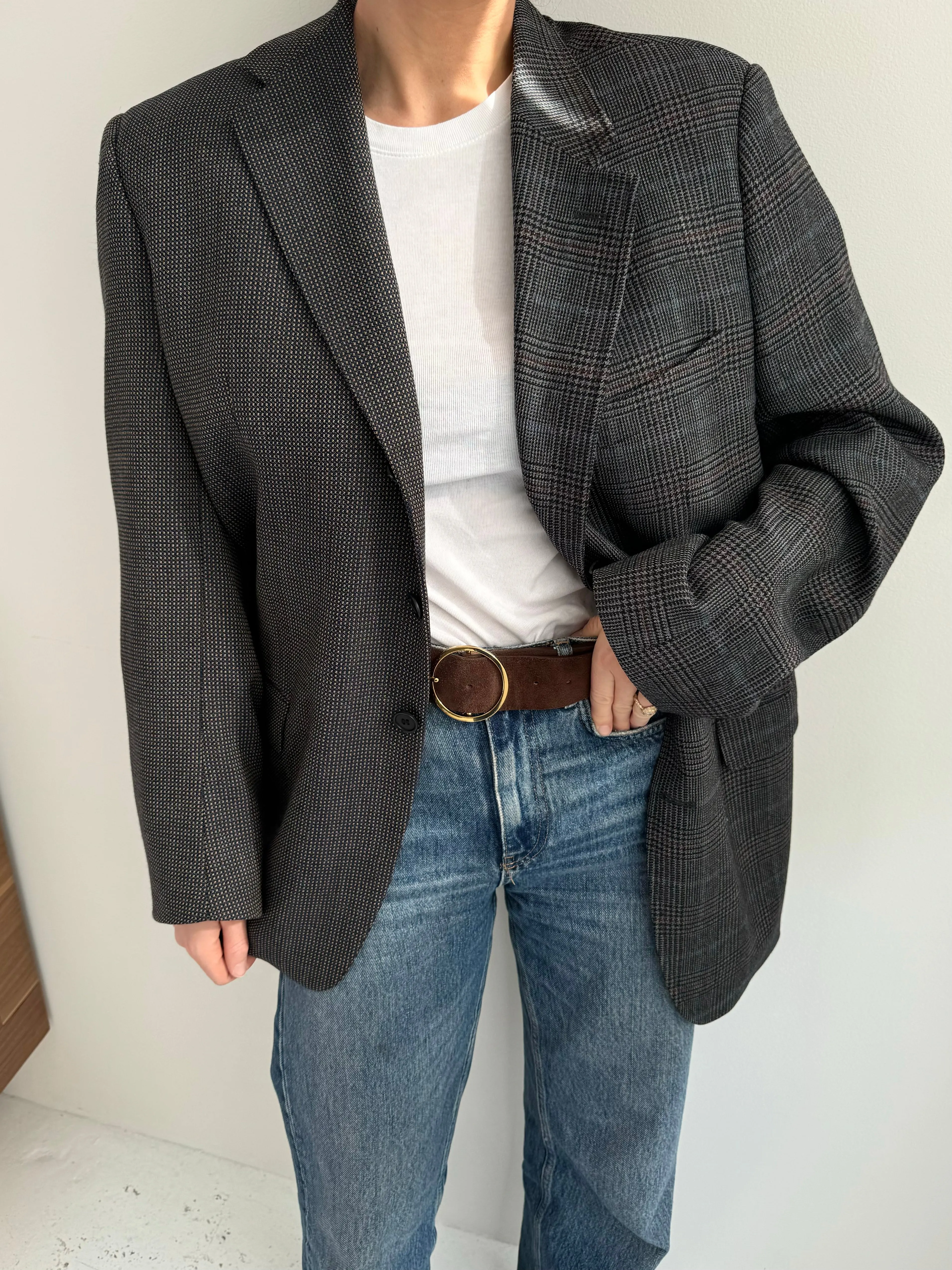 Grey plaid and speckered contrasted blazer