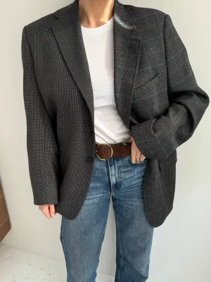 Grey plaid and speckered contrasted blazer