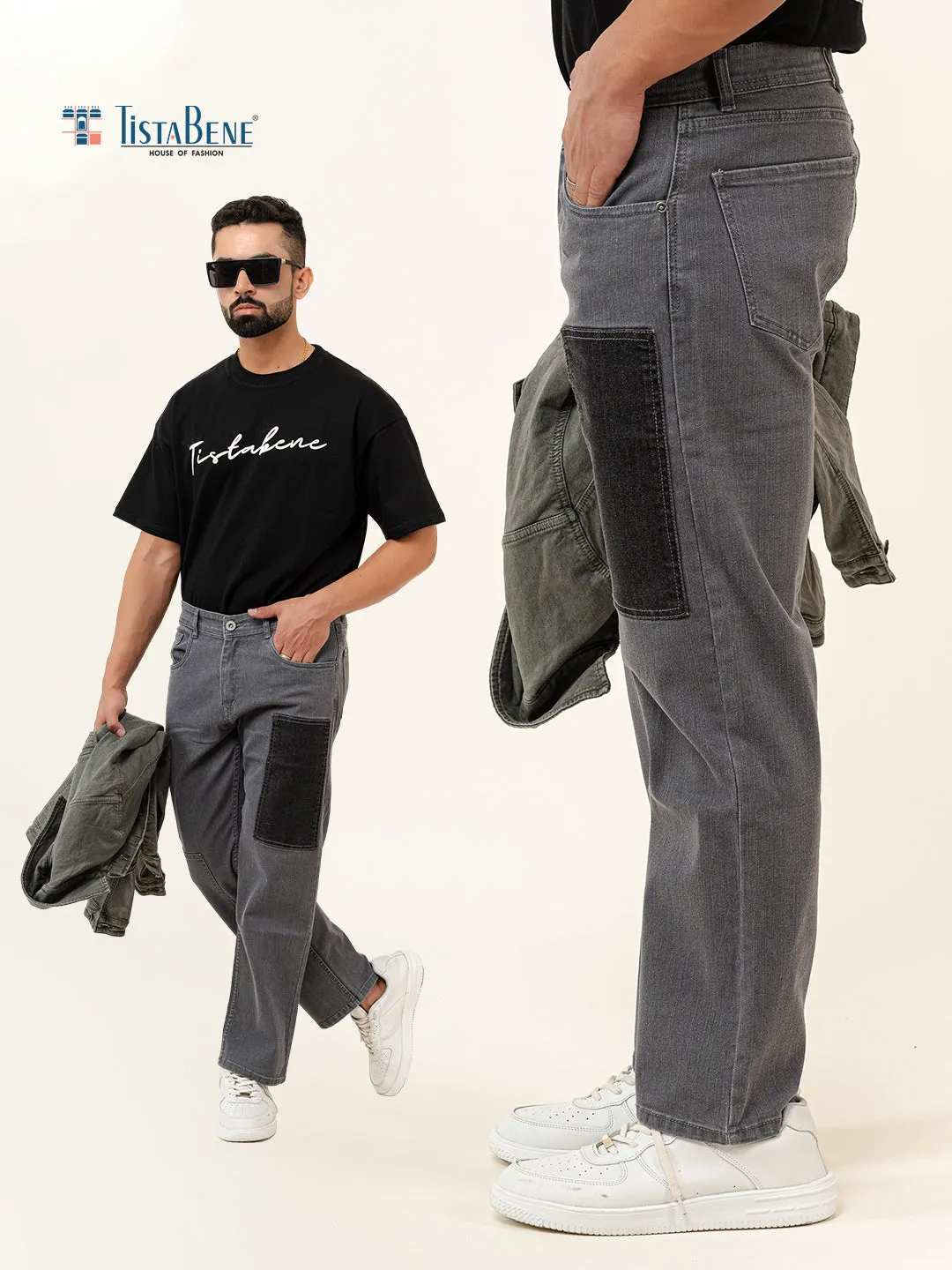 Grey Straight Fit Denim Jeans