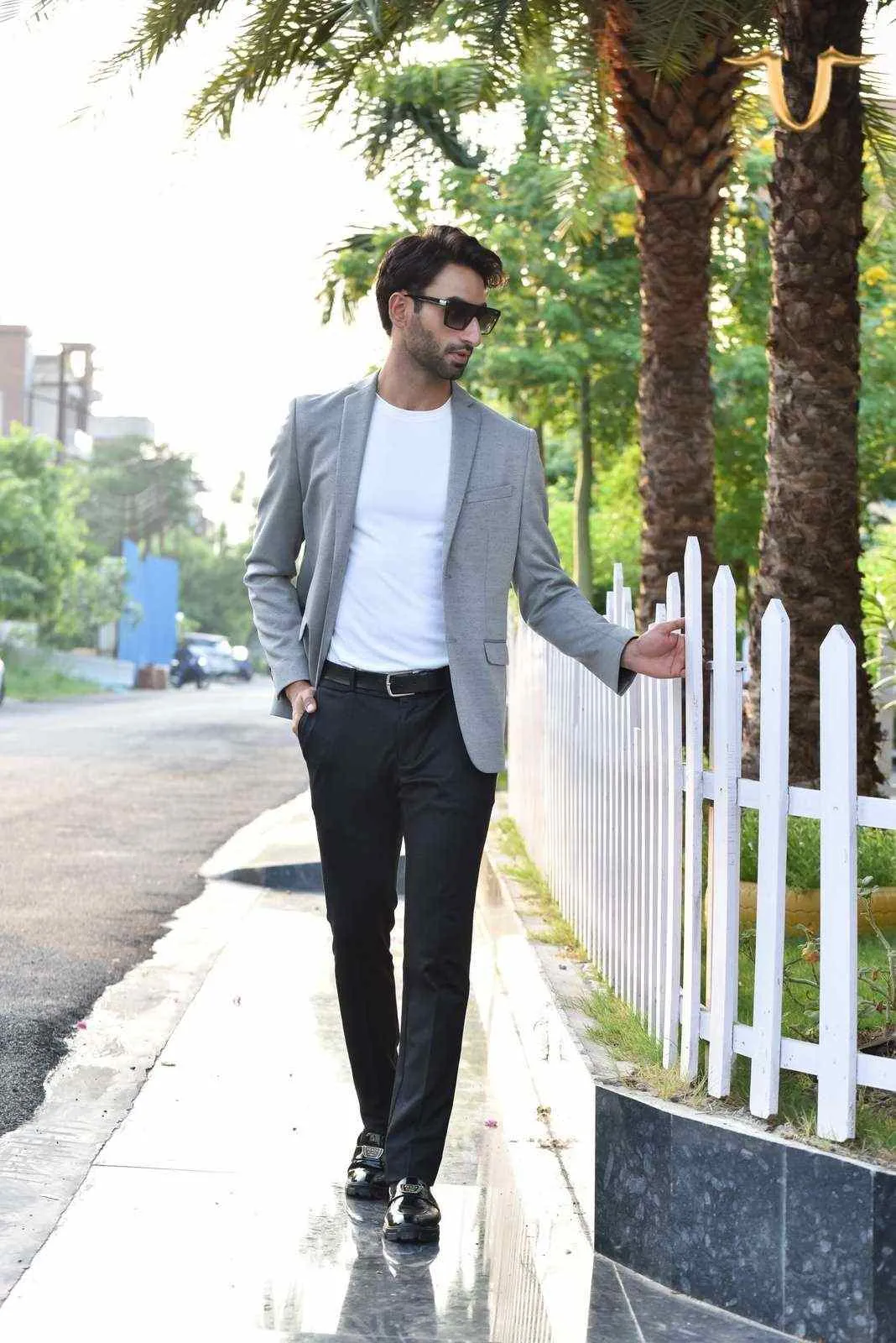 Grey Stretch Knitted Blazer