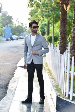 Grey Stretch Knitted Blazer