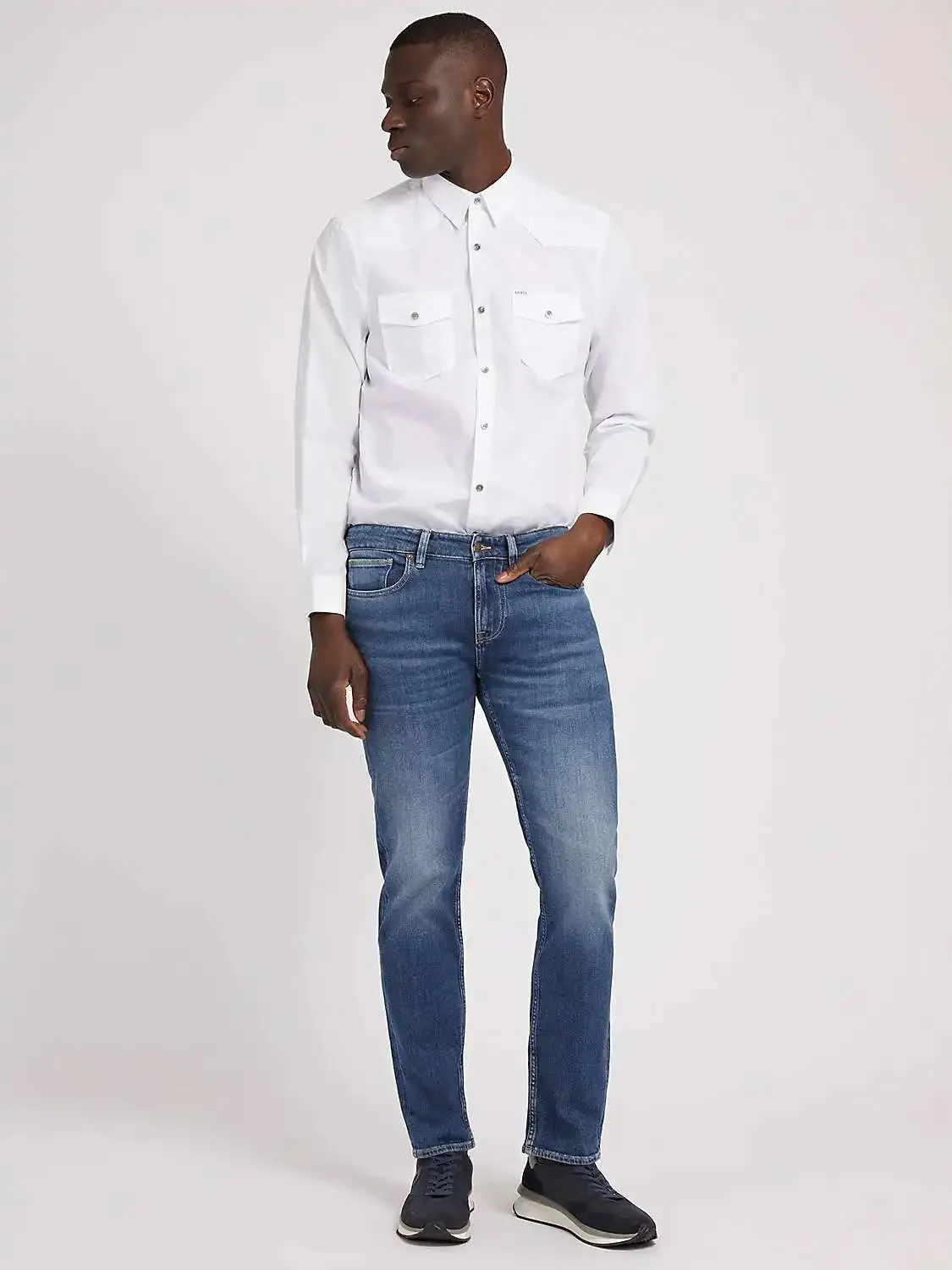 Guess Mens Jeans Angels Slim Fit Mid Wash Blue