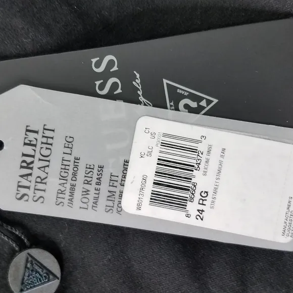 Guess Starlet Low Rise Black Straight Leg Jeans Size 24