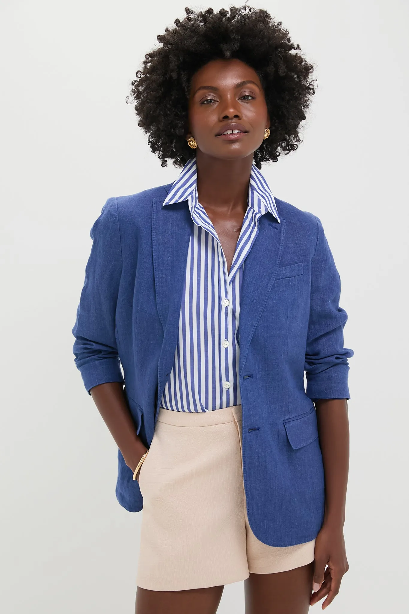 Harrison Blue Delave Linen-Polo Blazer