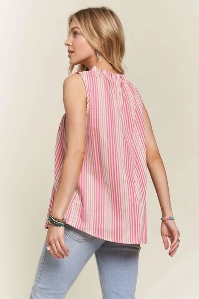 Hazel Blues® |  ADORA Contrast Striped Frill Round Neck Sleeveless Top