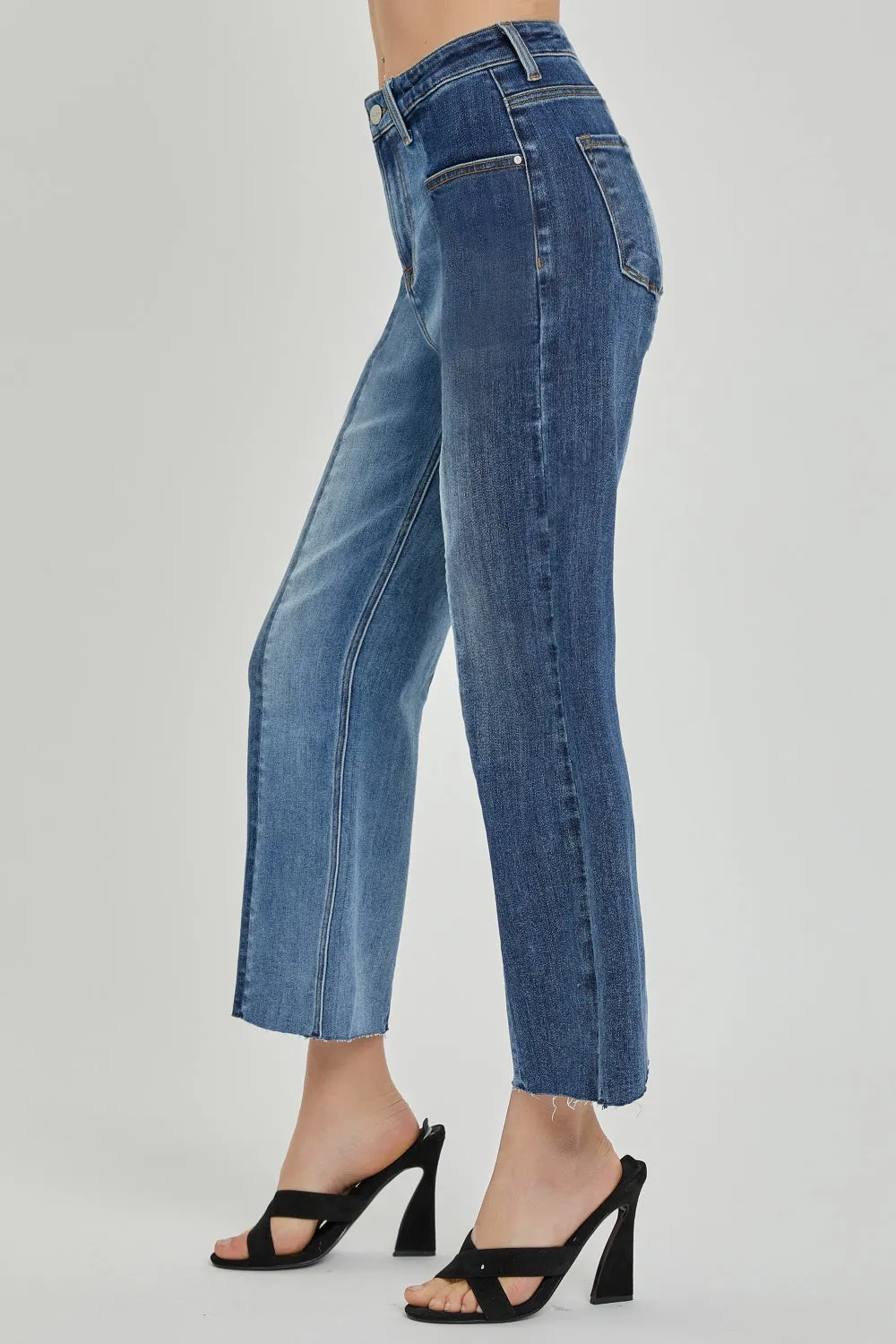 Hazel Blues® |  RISEN Mid-Rise Waist Two-Tones Jeans with Pockets