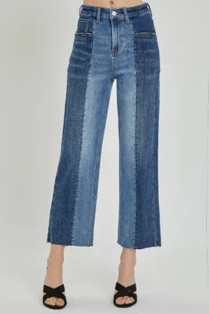Hazel Blues® |  RISEN Mid-Rise Waist Two-Tones Jeans with Pockets