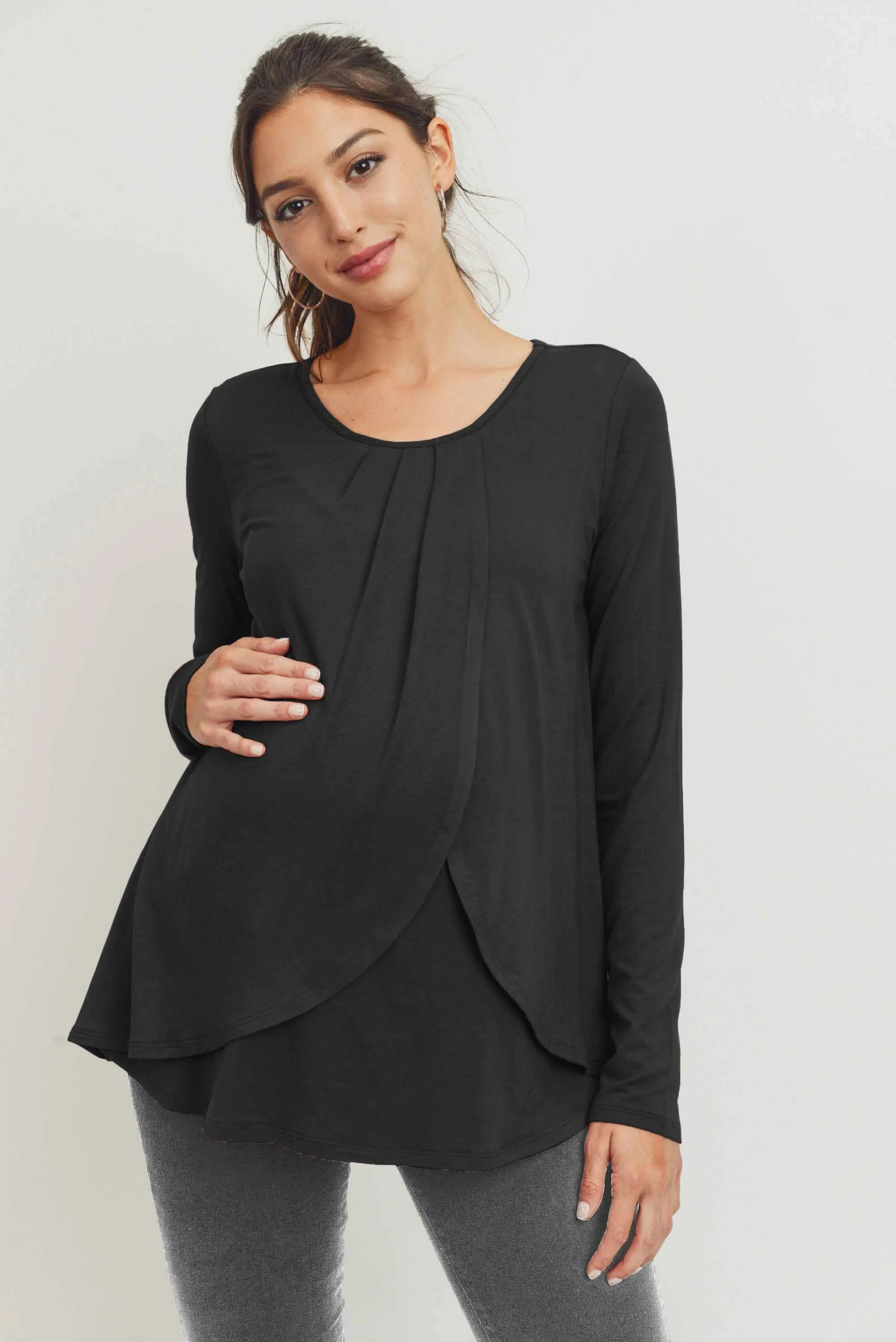 Hello Miz Layered Nursing Top W/ Front Pleats