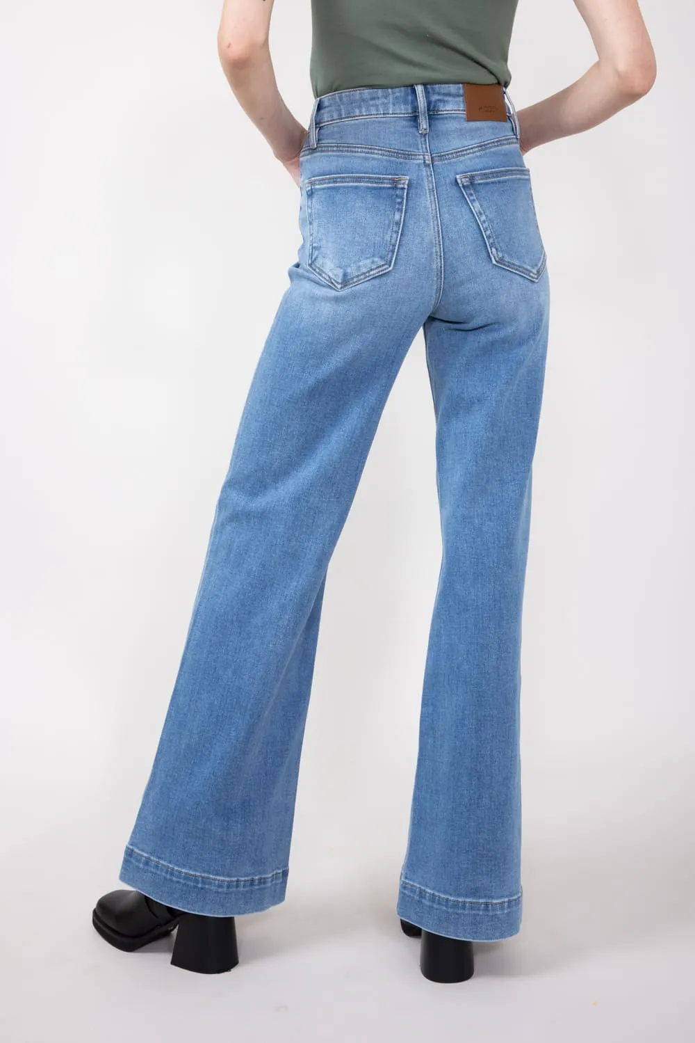 Hidden High-Rise Exposed Stitch Flare Jeans for Women | HD3302-ML
