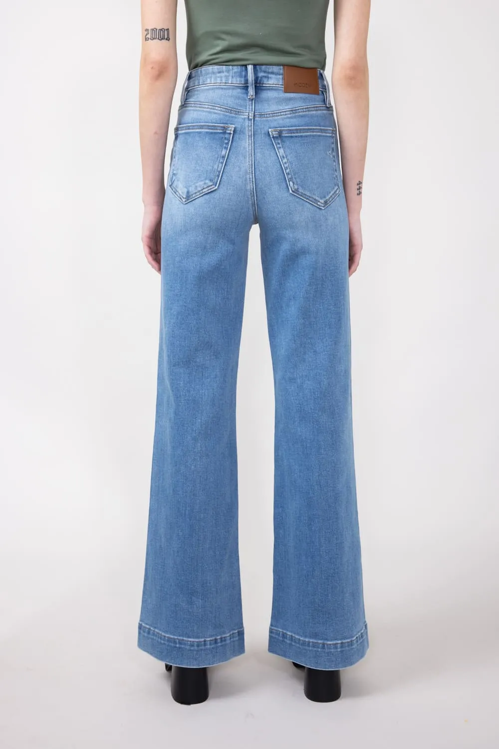 Hidden High-Rise Exposed Stitch Flare Jeans for Women | HD3302-ML