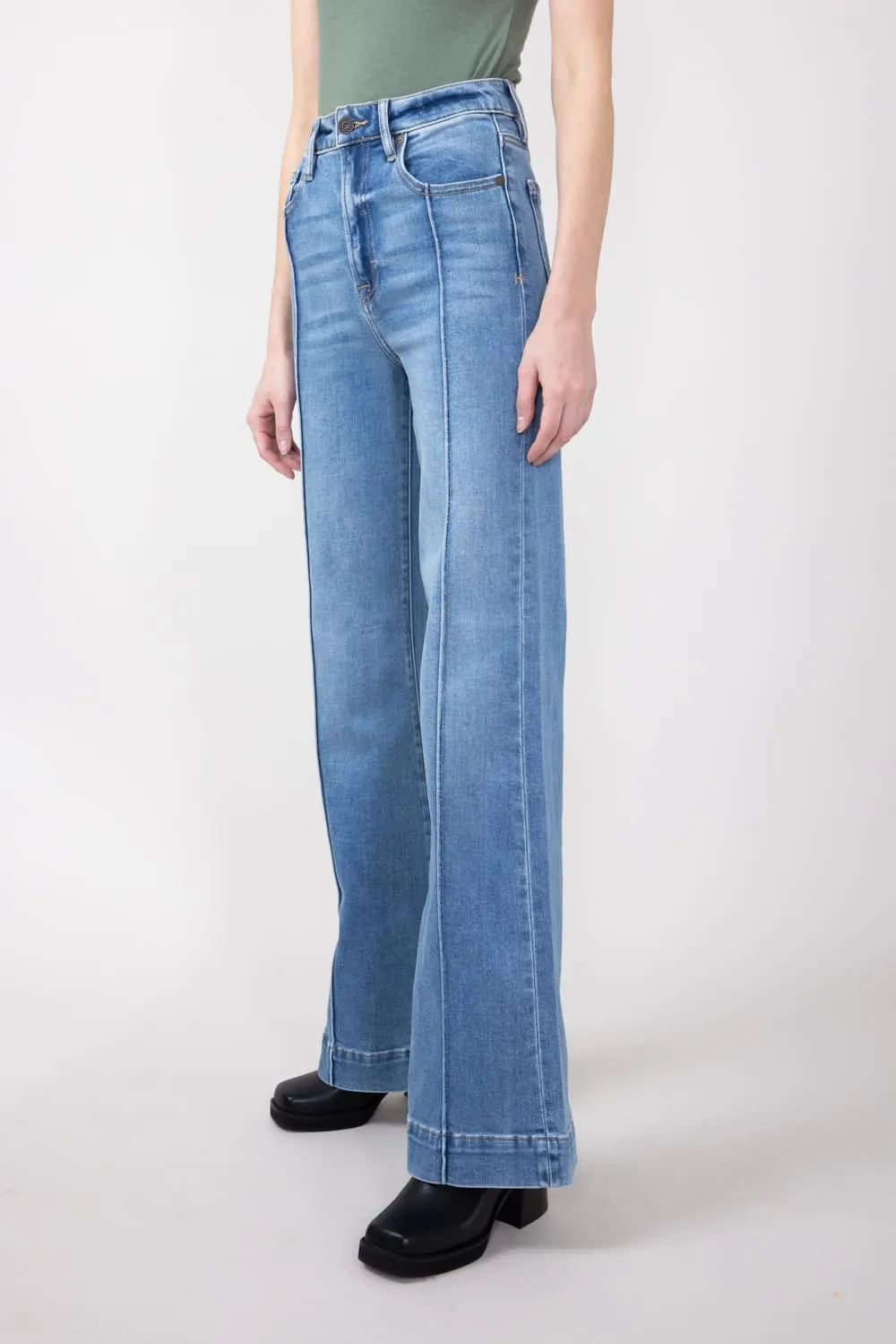Hidden High-Rise Exposed Stitch Flare Jeans for Women | HD3302-ML