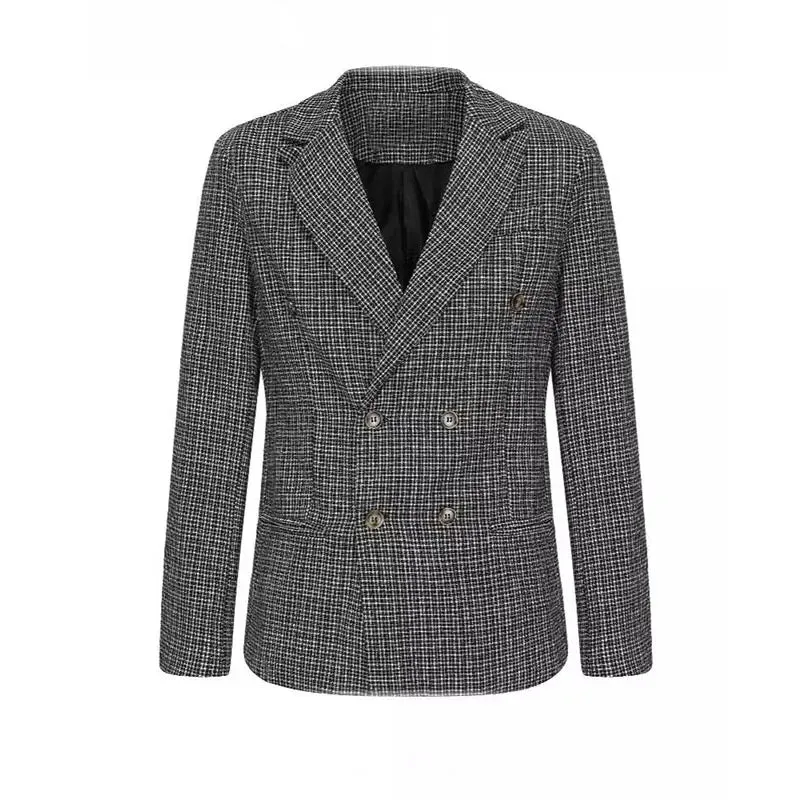 High End Men Business Blazers Slim Fit Plaid Suits Jackets Male Long Sleeve Double-Breasted Outerwear