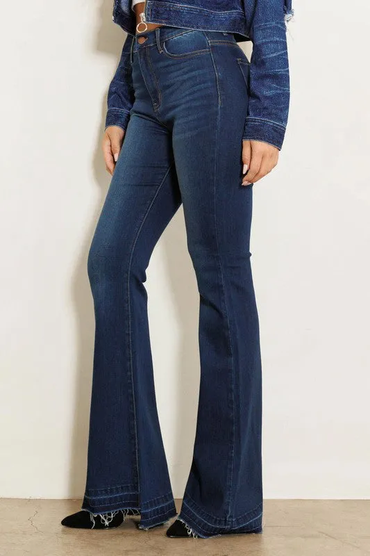 High Rise Flare Jeans Hem Details