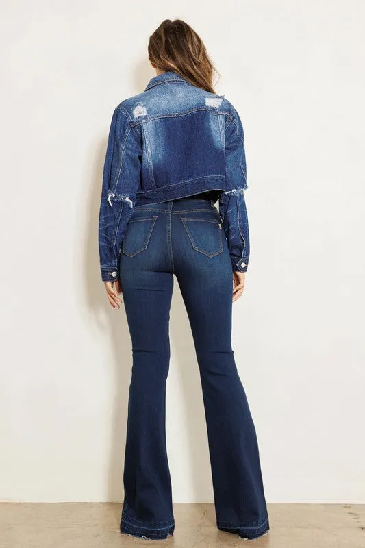 High Rise Flare Jeans Hem Details