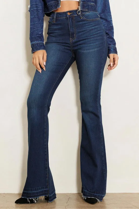 High Rise Flare Jeans Hem Details