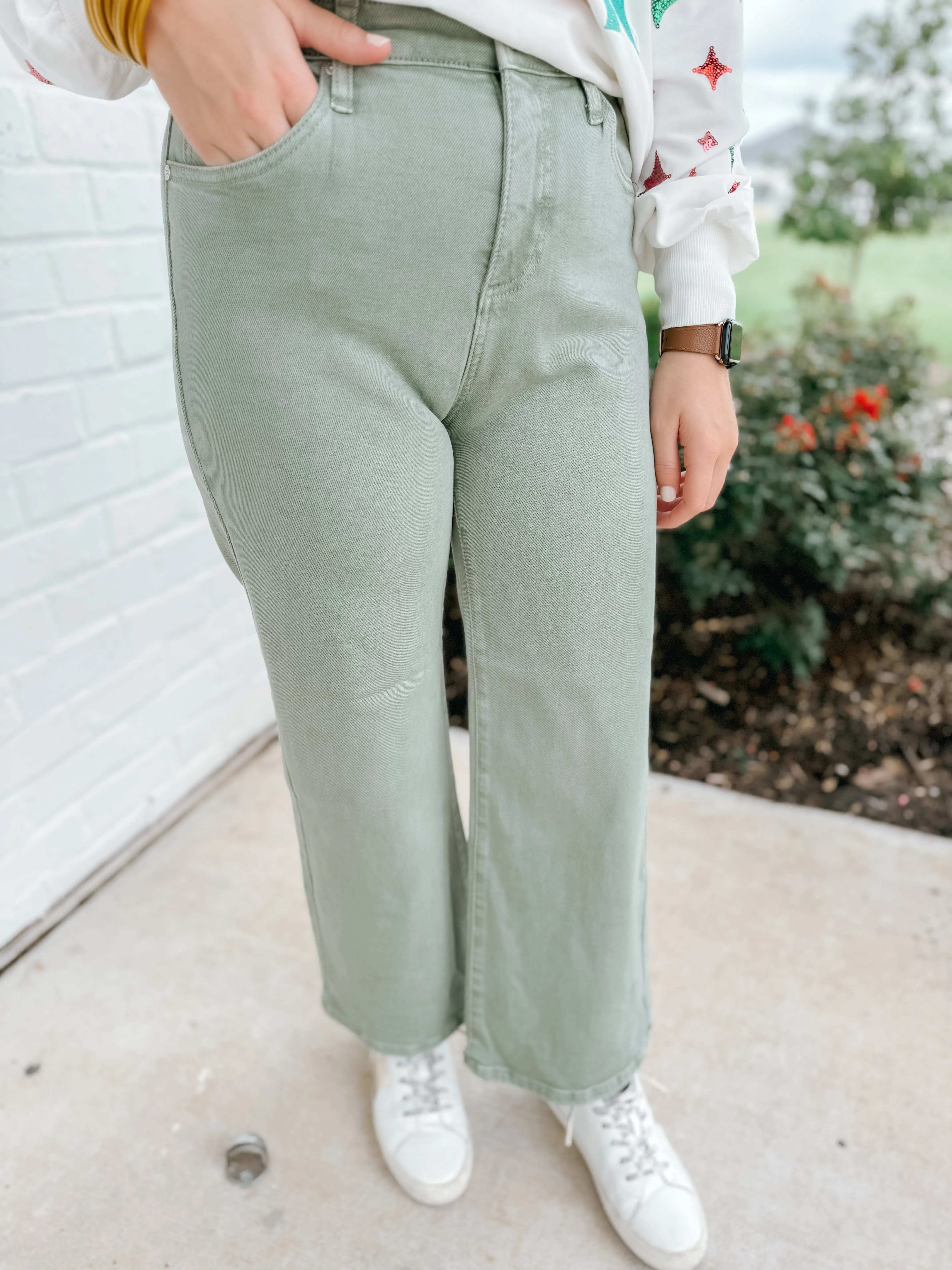 High Rise Olive Denim