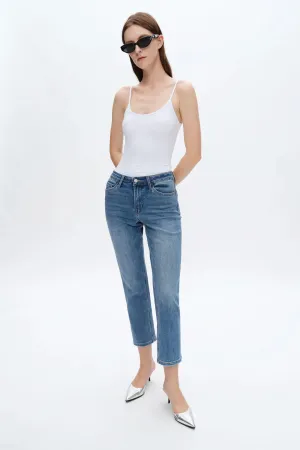 High Rise Straight Leg Medium Blue Jeans