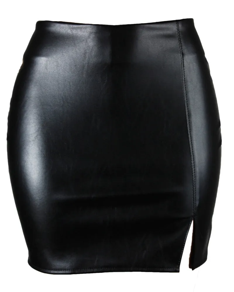 High Waist Hip Lift Pu Leather Skirt
