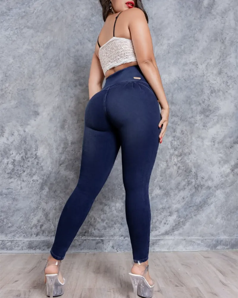 High-Waisted Diamond-Studded Slim-Fit Jeans (Pre-sale)