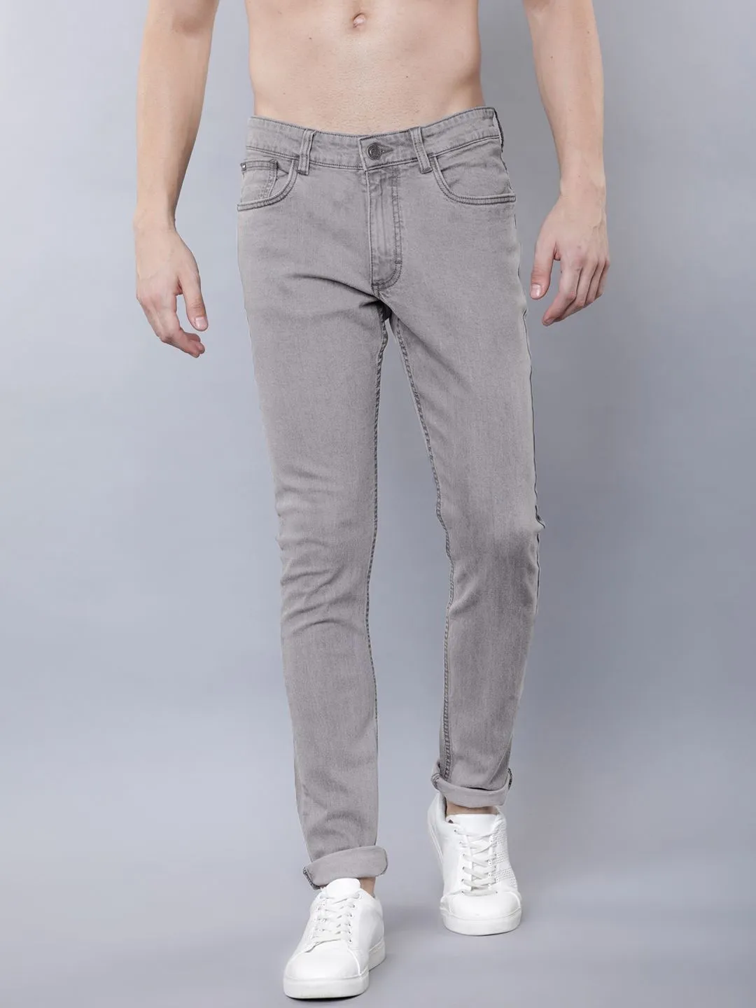 HIGHLANDER Men Grey Slim Fit Mid-Rise Clean Look Stretchable Jeans