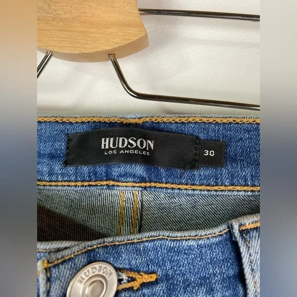 Hudson Jeans Nico Mid-Rise Straight Ankle w/ Rolled Hem, Med Wash, Size 30