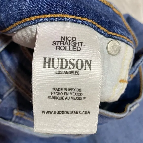 Hudson Jeans Nico Mid-Rise Straight Ankle w/ Rolled Hem, Med Wash, Size 30