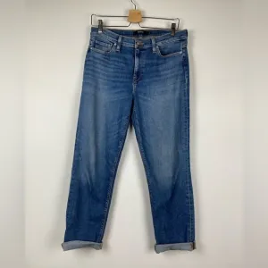 Hudson Jeans Nico Mid-Rise Straight Ankle w/ Rolled Hem, Med Wash, Size 30