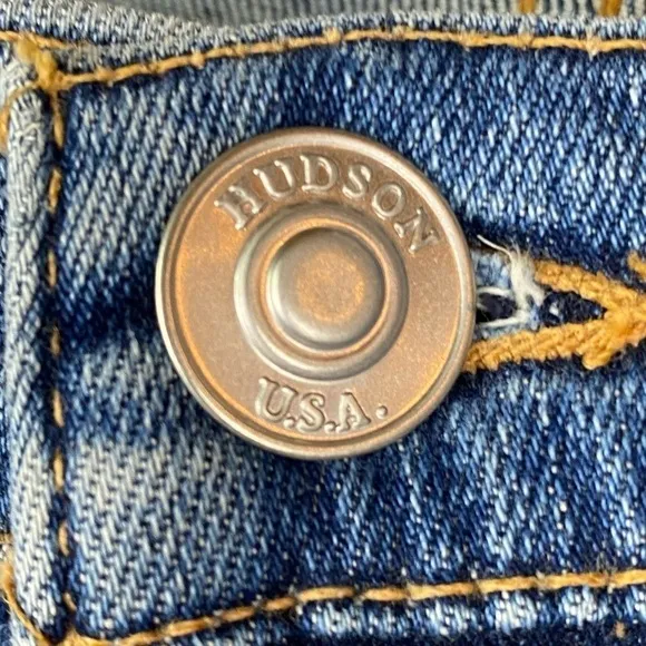 Hudson Jeans Nico Mid-Rise Straight Ankle w/ Rolled Hem, Med Wash, Size 30