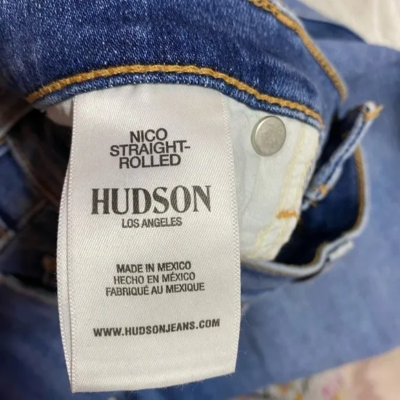 Hudson Jeans Nico Mid-Rise Straight Ankle w/ Rolled Hem, Med Wash, Size 30