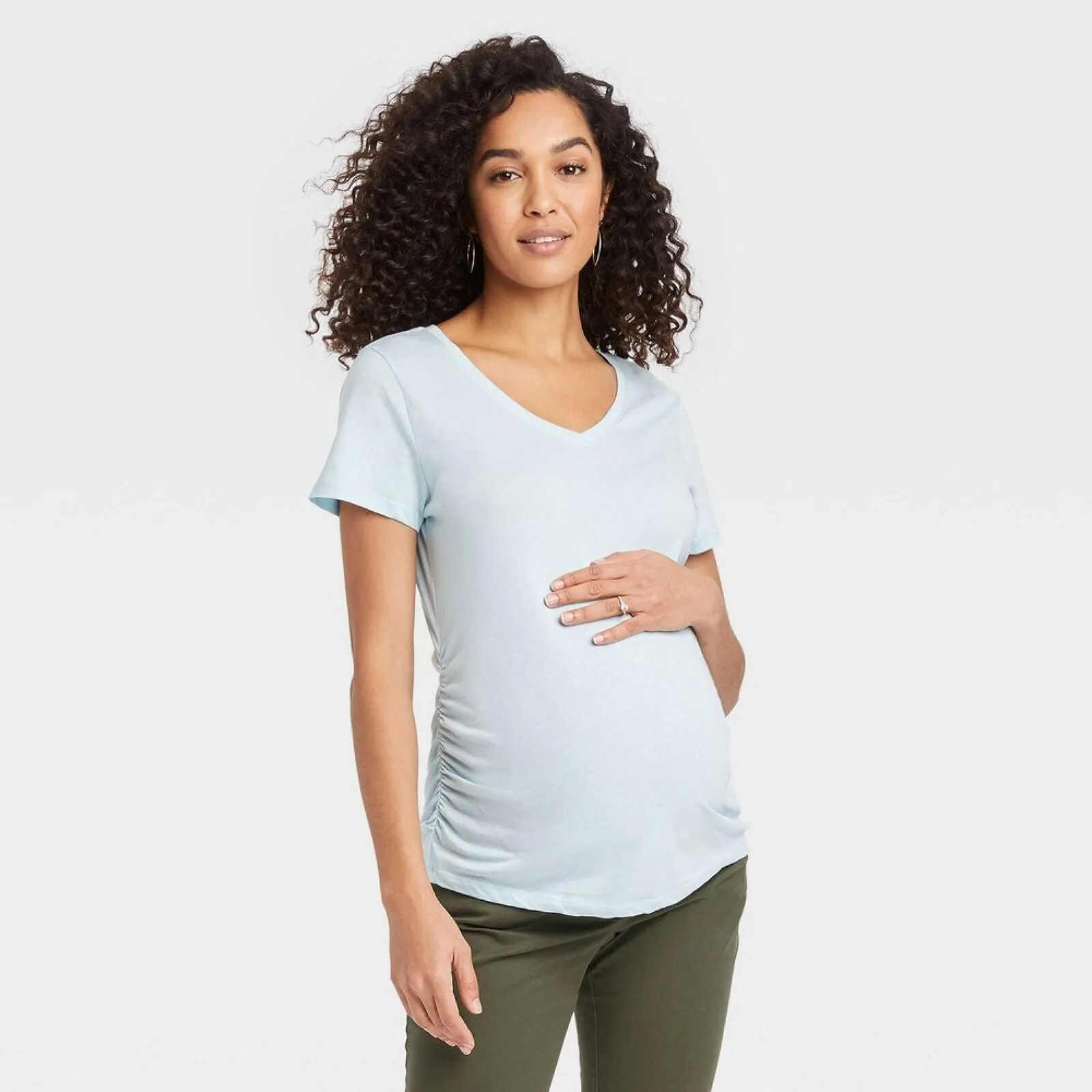 Isabel Maternity By Ingrid Isabel V-Neck Side Shirred Maternity T-Shirt Light S