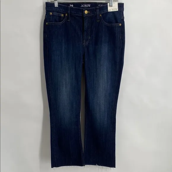 J. Crew Demi Boot Crop Jeans in Dark Worn Wash Raw Hem Casual Size 29
