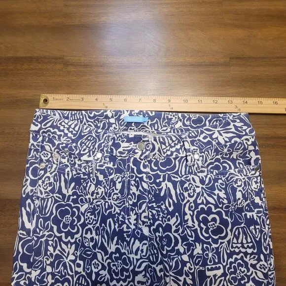 J McLaughlin Lexi Slim Stretch Jeans Womens Size 2 Blue White Floral Print NWOT